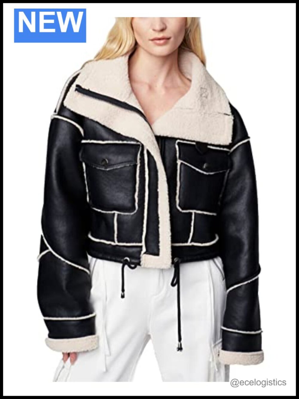 Sherpa Lined Moto Jacket Drop Shoulder Extra Long Sleeve Relaxed Fit